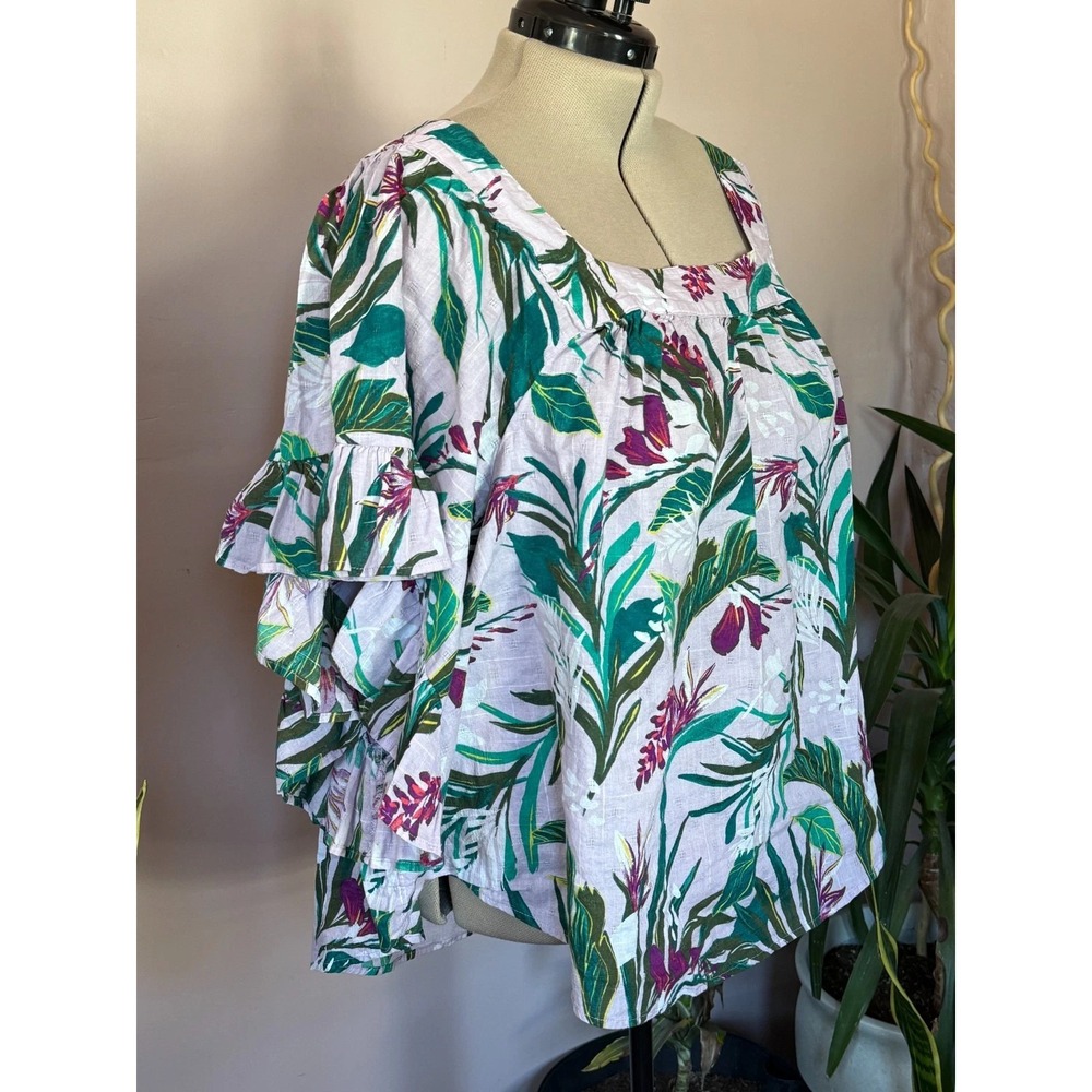 TERRA & SKY Sz 4X New Tropical  Hawaian  Flutter Sleeves Peasant Blouse